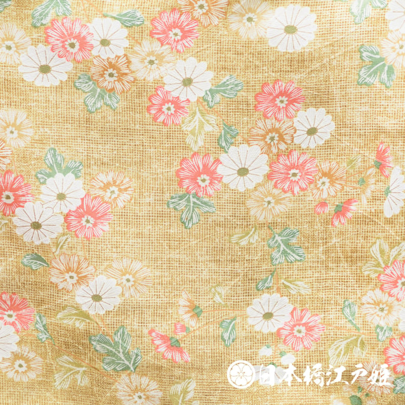 0294 小紋 名品 Aランク美品 正絹 袷 黄土色 菊 ぼかし 地紋 芝 身丈 