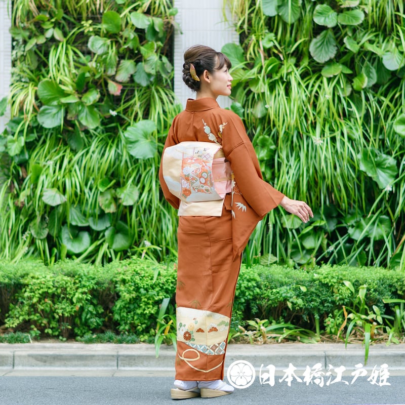 正絹着物付け下げ(レンガ色）