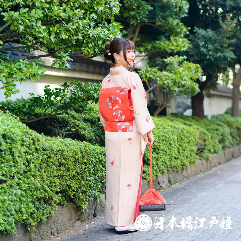 正絹 絞り風 水玉小紋着物 巻く