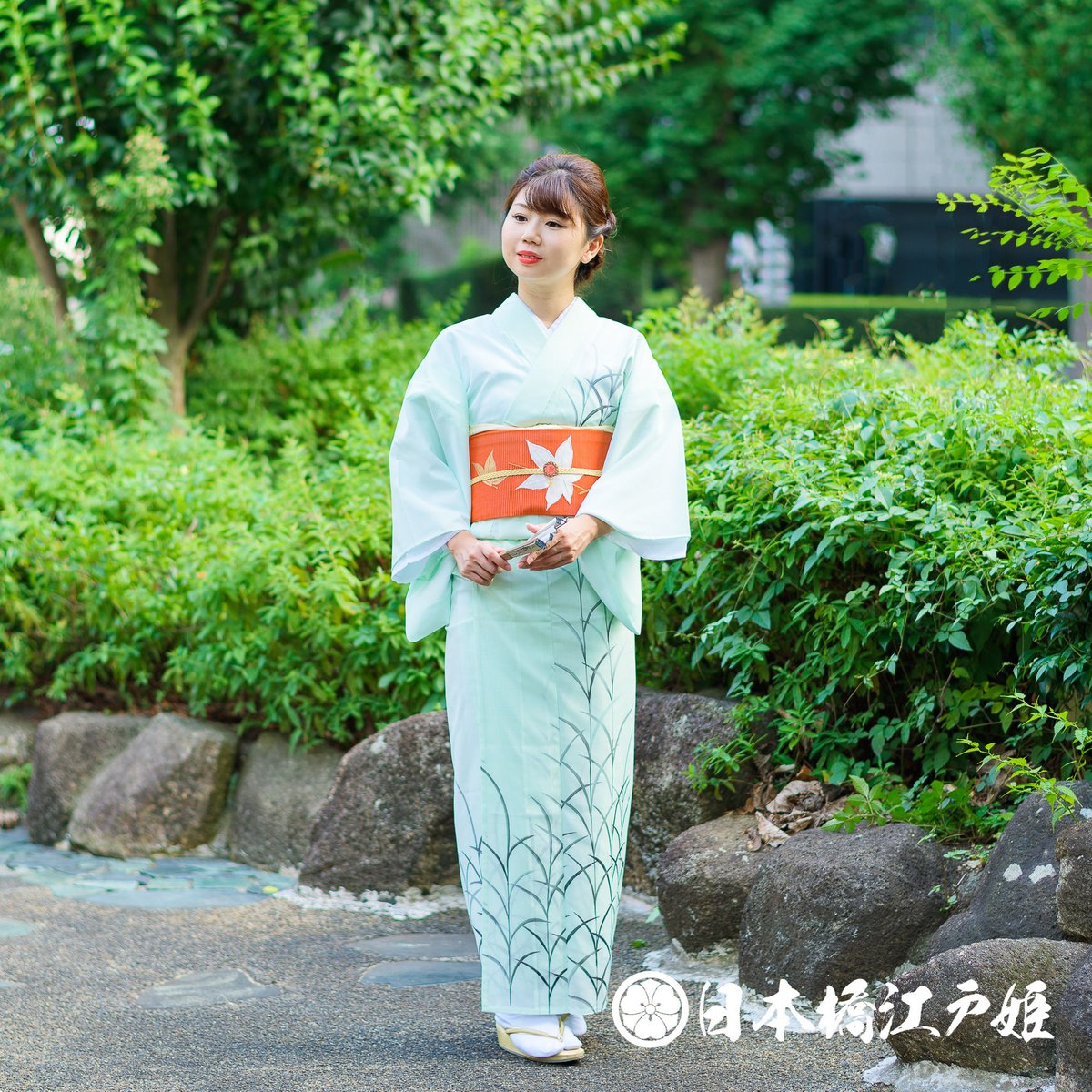 0236 夏物 名古屋帯 正絹 六通し 橙色 楓 金糸 刺繍 帯丈357cm 