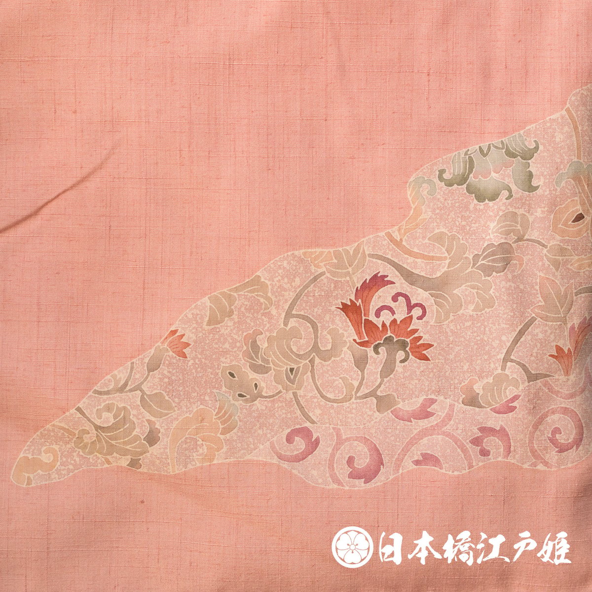 0365 付け下げ 名品 Aランク美品正絹 袷 薄オレンジ 花唐草 金彩 紬地 
