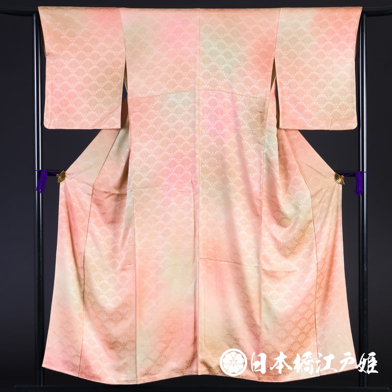 0061 付け下げ 正絹 袷 薄ピンク 菊青海波 身丈153cm | 日本橋江戸姫