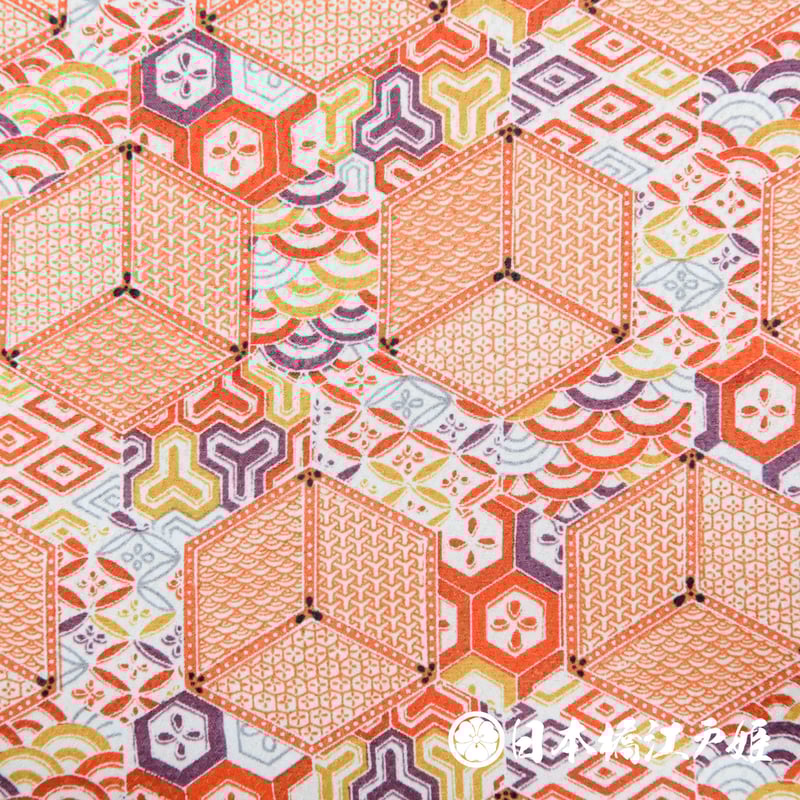 0132 小紋 優品 Aランク美品 化繊 袷 薄朱色 亀甲 青海波 身丈161.5cm  