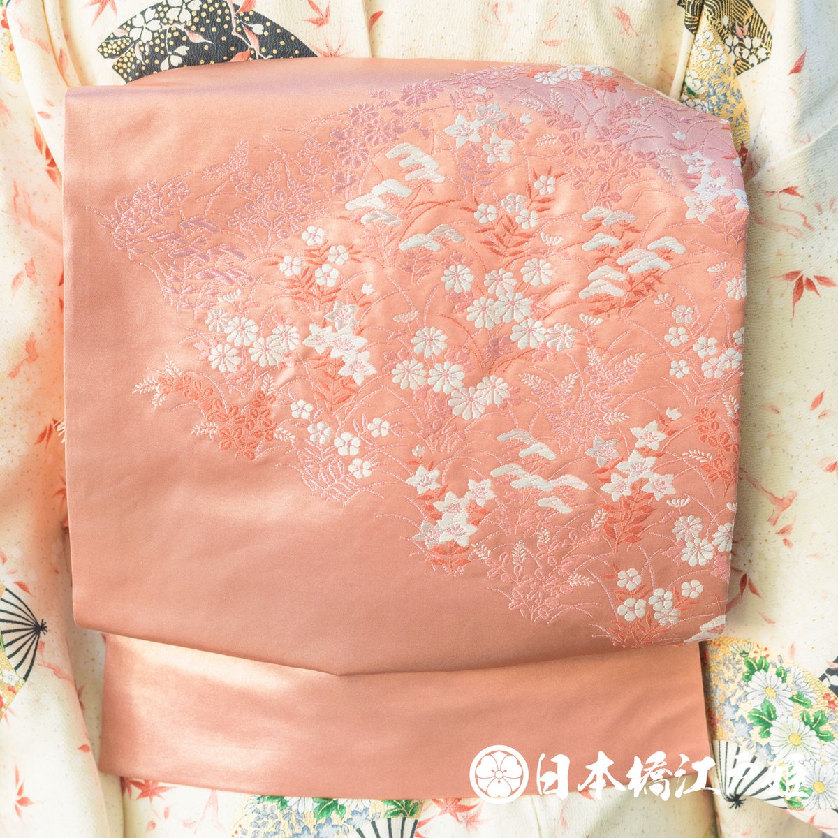 正絹 全通袋帯【七宝模様 薄ピンク】 No.1659(0364 名古屋帯 正絹 全通袋帯【七宝模様 薄ピンク】 No.1659(0364 名古屋帯