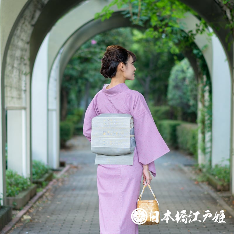 0275 夏物 名古屋帯 名品 正絹 よもぎ色 幾何学 縞 金糸 銀糸 お太鼓柄 ... 名古屋帯 名品 正絹