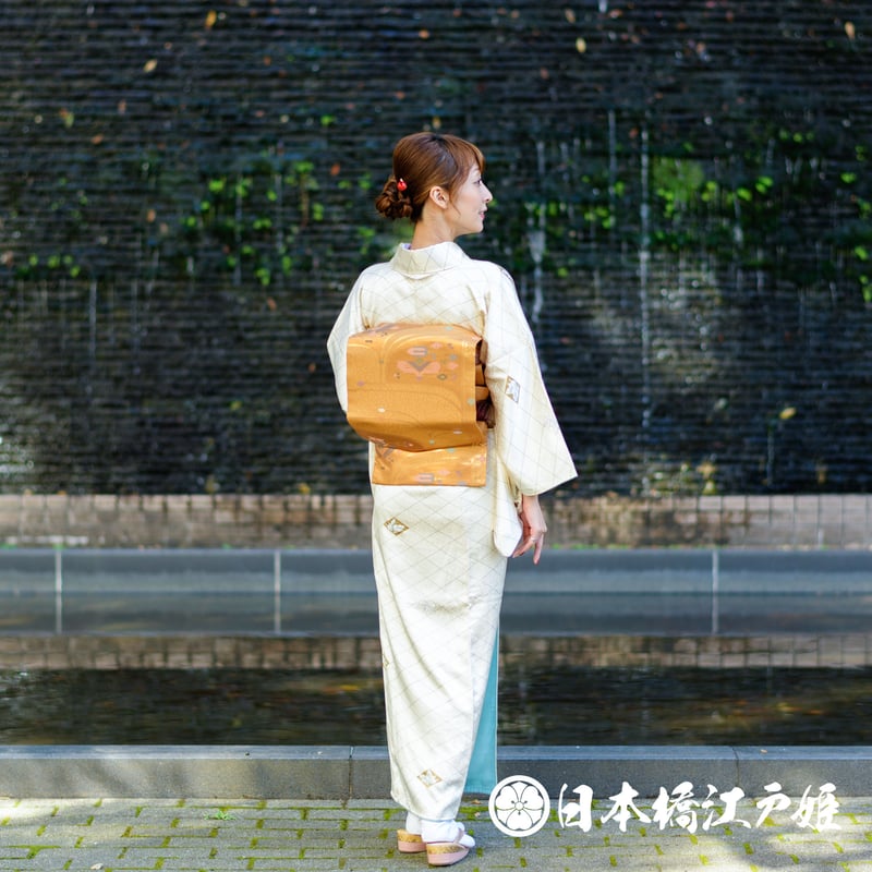 0361 小紋 正絹 袷 白 蝶 菱文 金彩 身丈154cm | 日本橋江戸姫