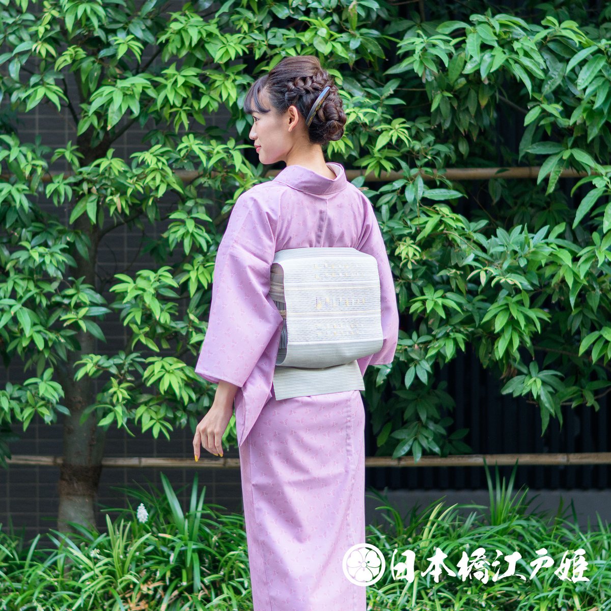 0275 夏物 名古屋帯 名品 正絹 よもぎ色 幾何学 縞 金糸 銀糸 お太鼓柄 