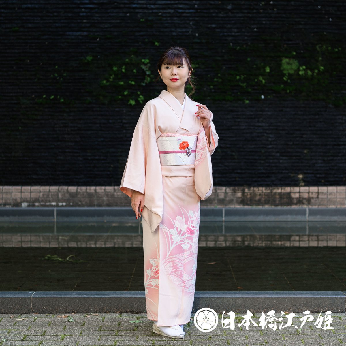 0308 付け下げ 優品 正絹 袷 薄ピンク ぼかし 蘭 身丈161cm