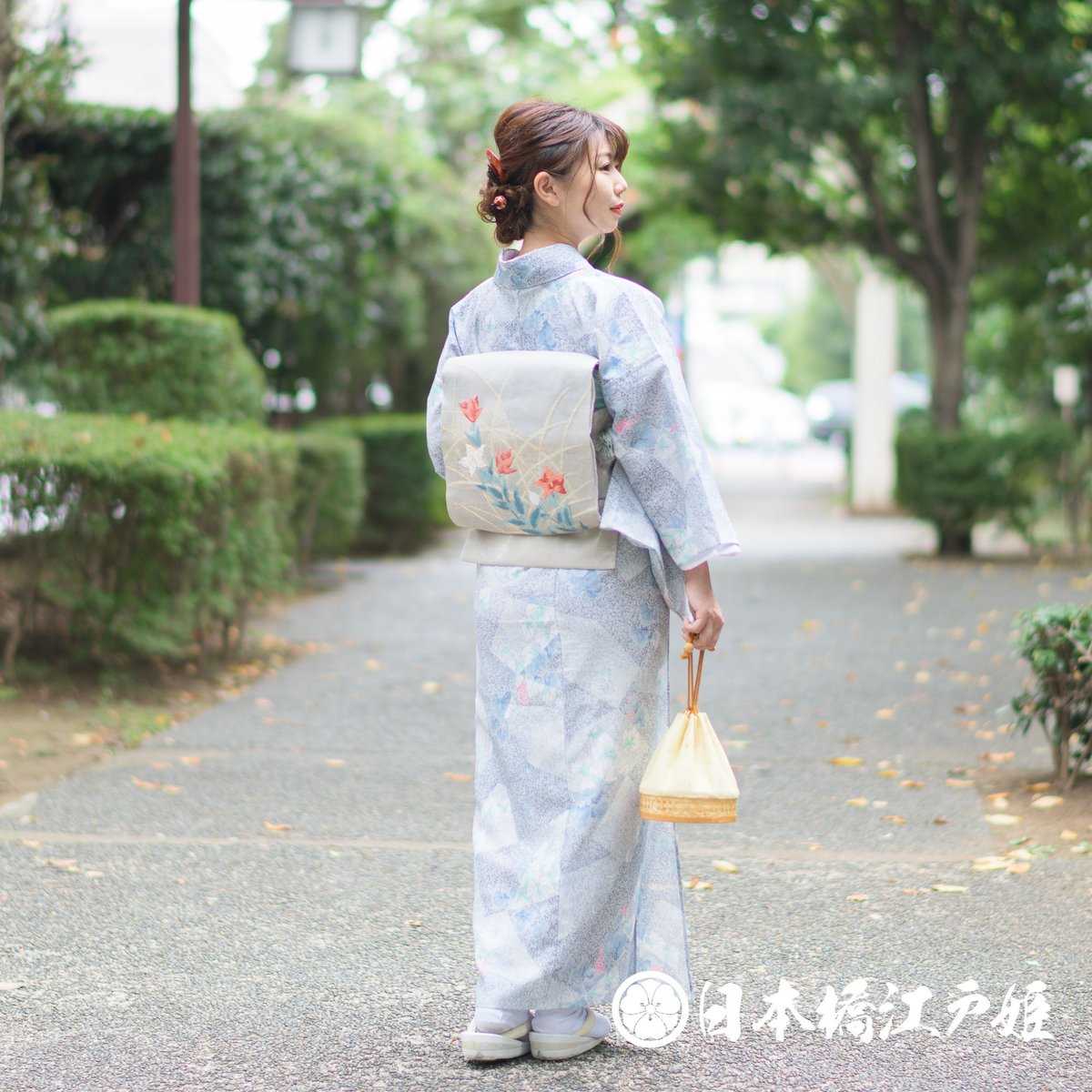 夏物 #縦絽 反物 未仕立て 涼しげな小粋な小紋 縞柄に小花 正絹 10358