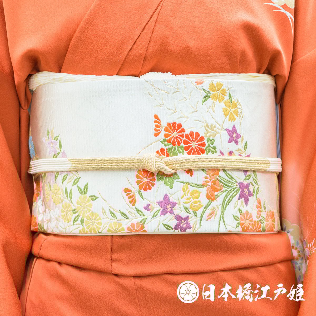 0299 名古屋帯 優品 正絹 銀色 草花 菊 桔梗 菖蒲 金糸 引箔 全通し 帯  