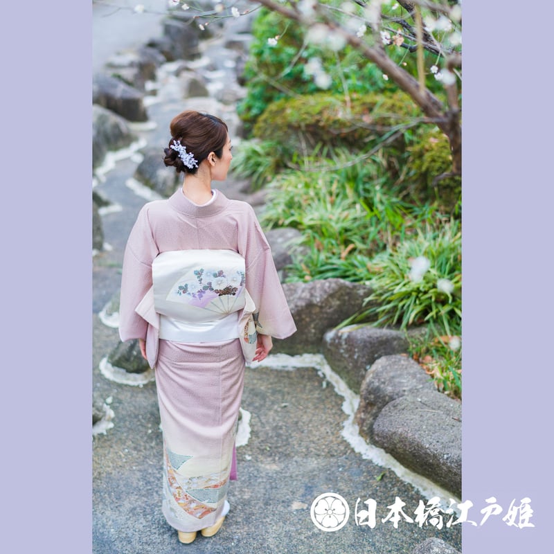 0104 付け下げ Aランク美品 正絹 袷 薄紫 鬘帯 青海波 松竹梅 身丈 