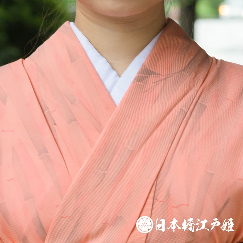 0241 夏物 小紋 薄物 絽 正絹 オレンジ 竹文様 身丈150.5cm | 日本橋江戸姫 