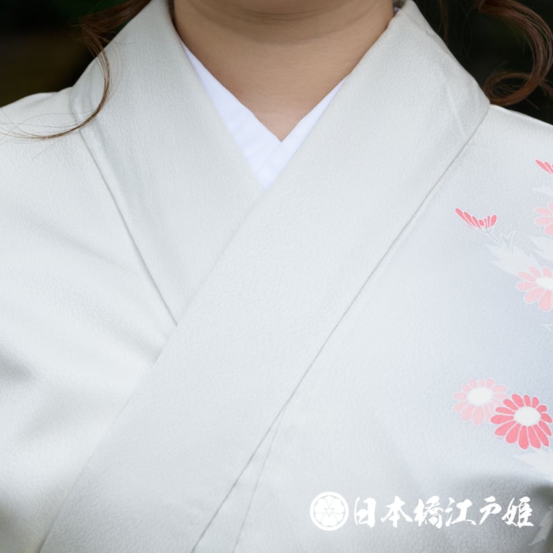 付け下げ 正絹 袷 青灰色 草花 菊 ぼかし 身丈cm   日本橋江戸姫