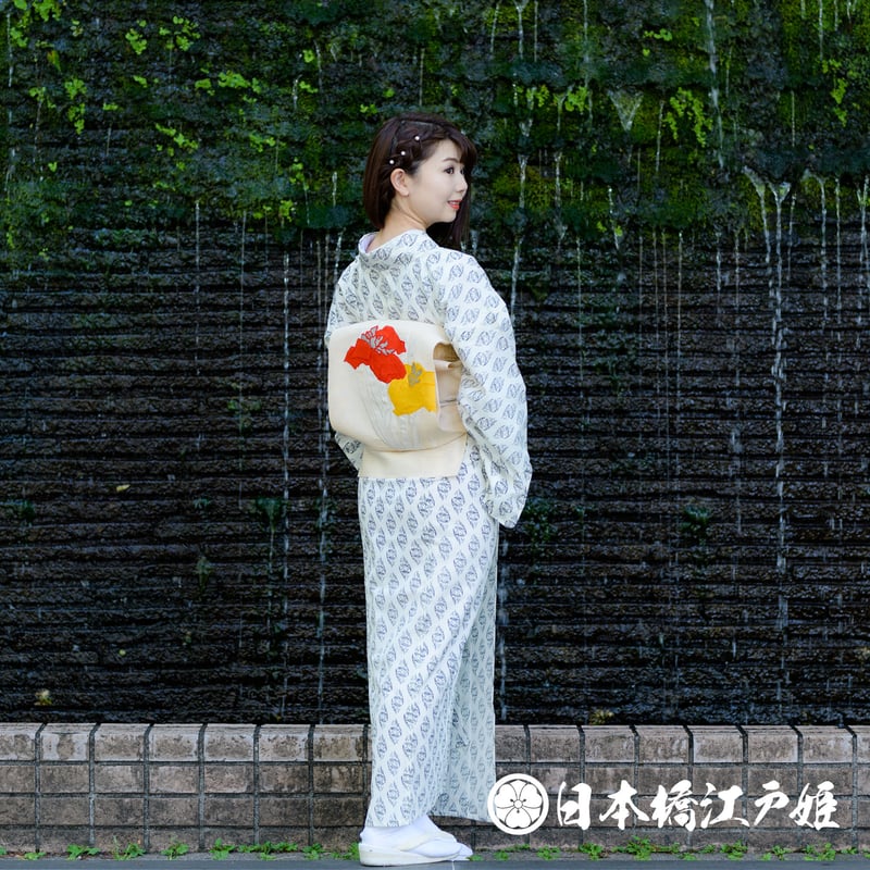 夏用　絽　名古屋帯　松葉仕立て　花模様　着物　053w p 夏用絽名古屋帯松葉仕立て花模様着物053w p