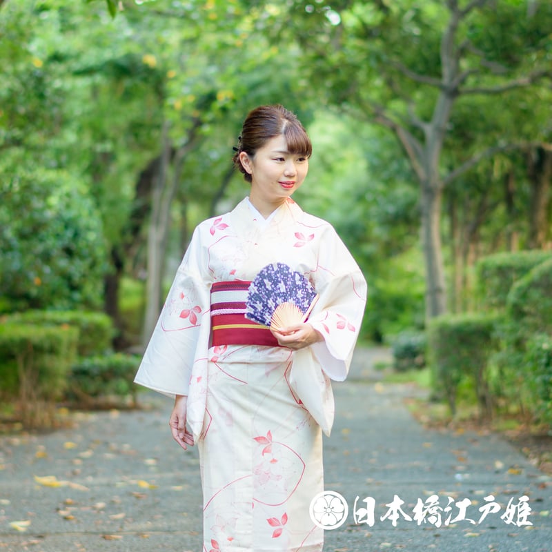0271 夏物 小紋 薄物 絽 化繊 薄オレンジ 草花 身丈156cm 0271 夏物 小紋 薄物 絽 化繊 薄オレンジ 草花 身丈156cm