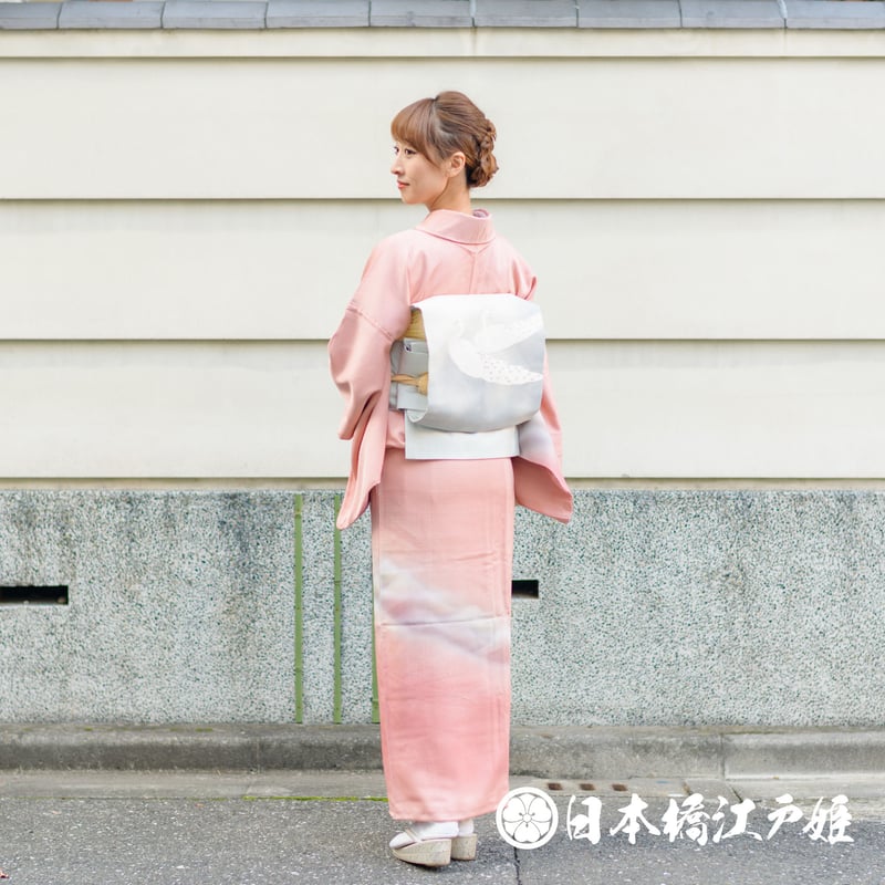 極美品正絹付け下げ訪問着淡い色目格子小花グレーピンク色?着丈163 極美品正絹付け下げ訪問着淡い色目格子小花グレーピンク色?着丈163