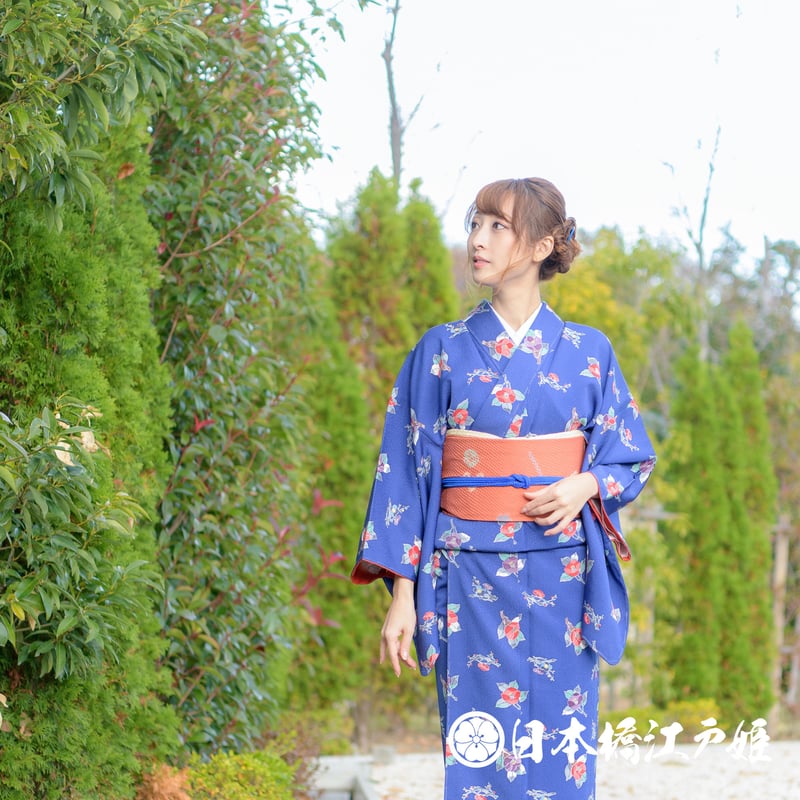 0379 小紋 名品 Aランク美品 正絹 袷 青紫 椿 梅 地紋に紗綾形 0379 小紋 名品 Aランク美品 正絹 袷 青紫 椿 梅 地紋に紗綾形