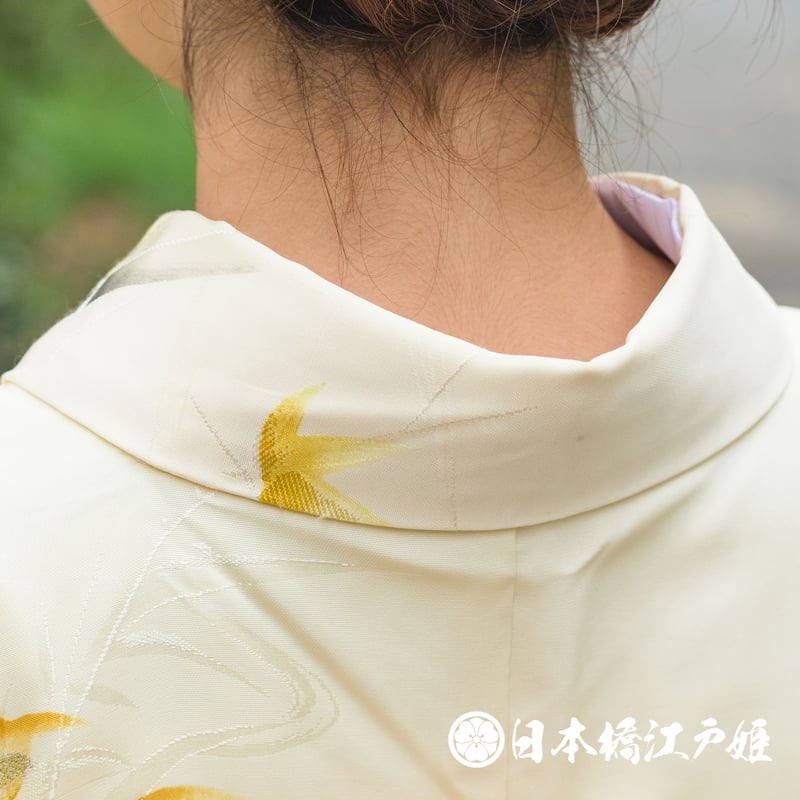 0284 小紋 正絹 袷 クリーム色 枝紅葉 流水 金糸 銀糸 身丈155cm 0284 小紋 正絹 袷 クリーム色 枝紅葉 流水 金糸 銀糸 身丈155cm