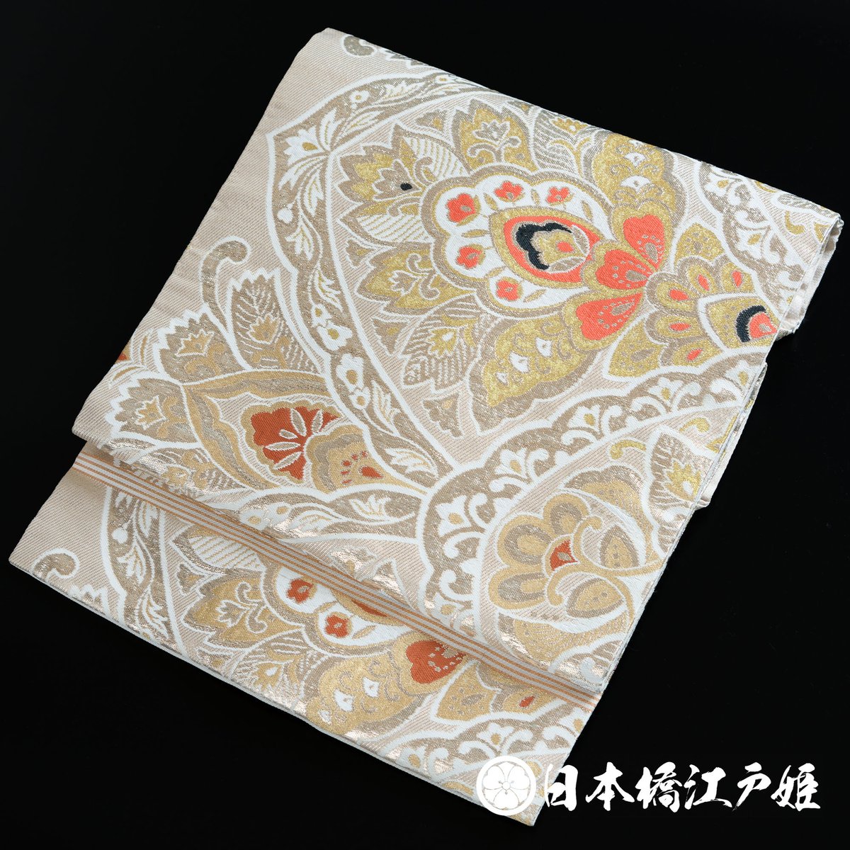 409mn28◇変わり花菱 変わり格子金糸 銀糸 名古屋帯◇美品 409mn28◇変わり花菱 変わり格子金糸 銀糸 名古屋帯◇美品