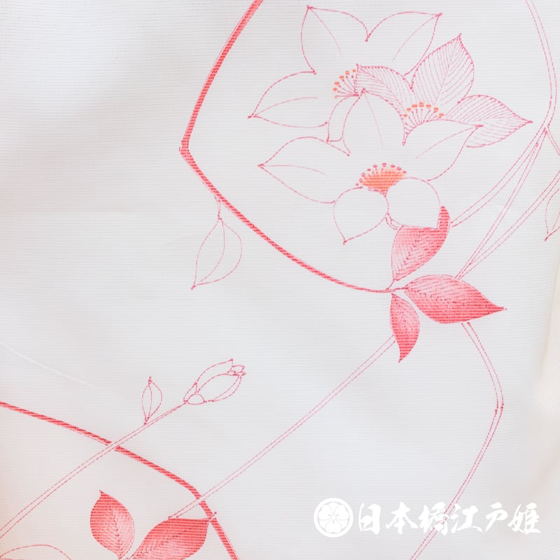 0271 夏物 小紋 薄物 絽 化繊 薄オレンジ 草花 身丈156cm 0271 夏物 小紋 薄物 絽 化繊 薄オレンジ 草花 身丈156cm