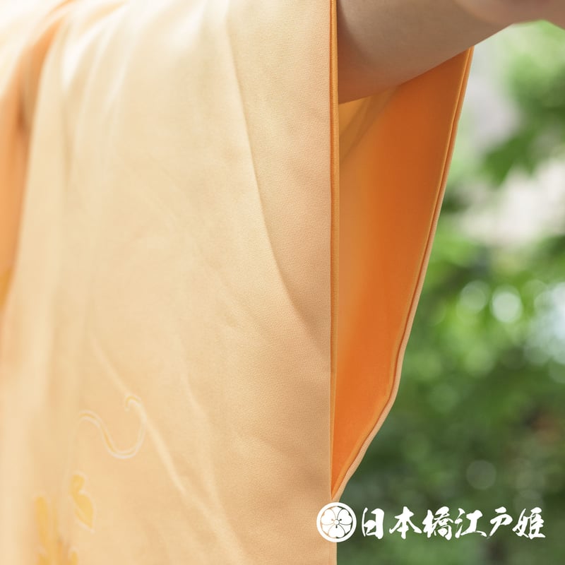 0285 付け下げ 正絹 袷 薄オレンジ 草花 金彩 身丈162cm | 日本橋江戸姫