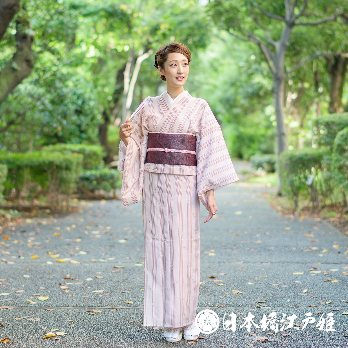 やまと なでしこ オリジナル赤と白のストライプ着物 洗える