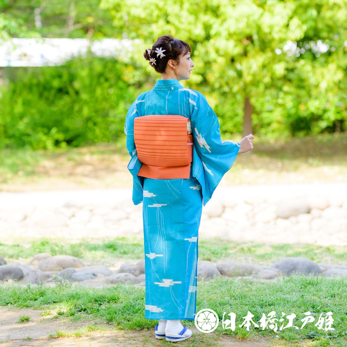 MK-1079 夏着物 小紋 綿絽 流水模様 水色 【公式通販】