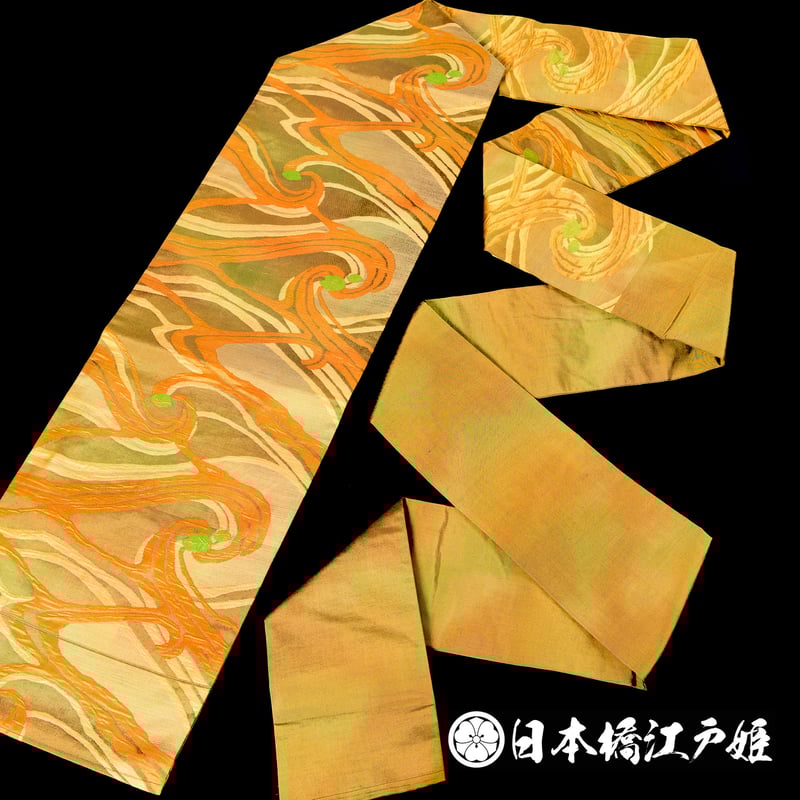 名古屋帯 黄土色 幾何学模様