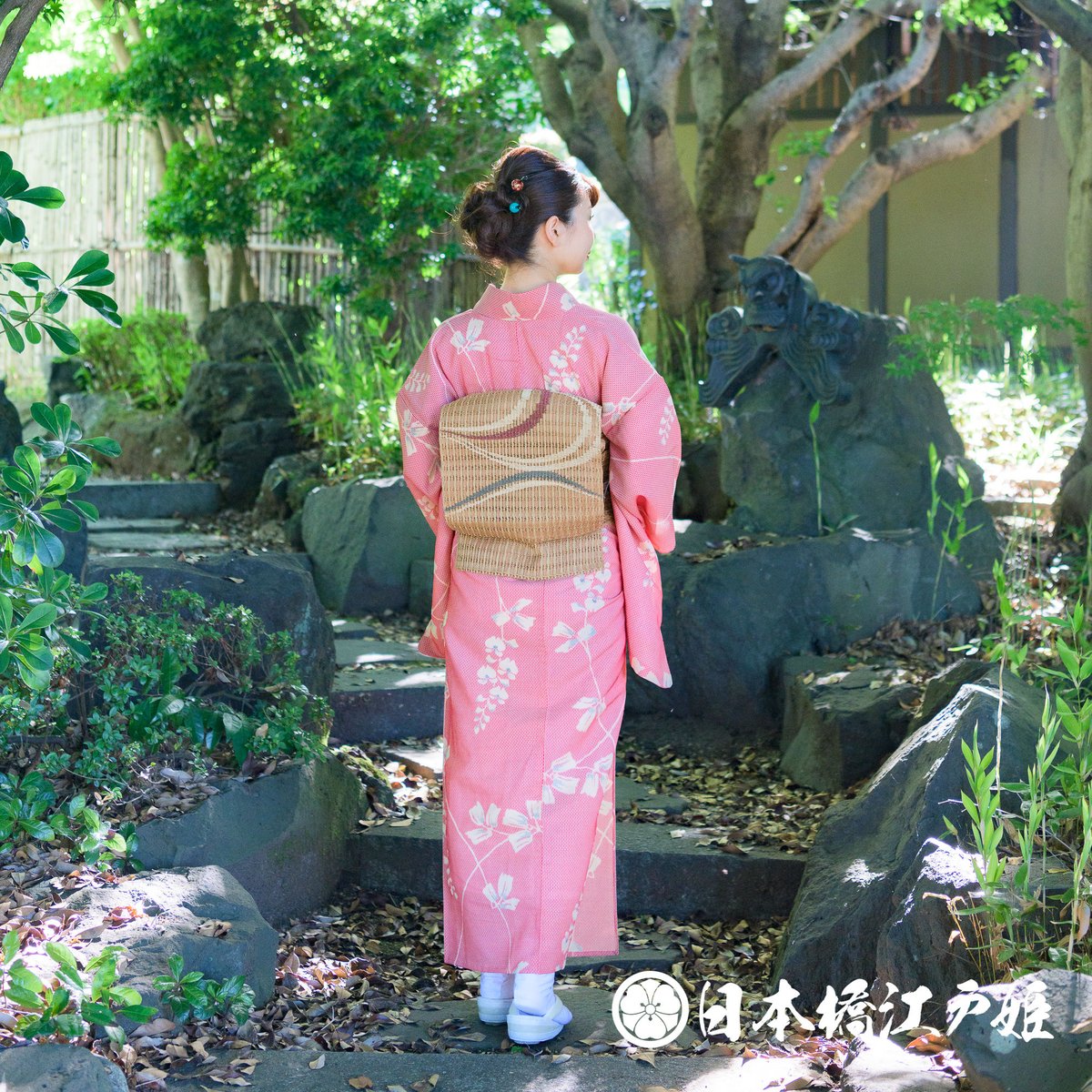 0182 夏物 小紋 Aランク美品 薄物 絽 正絹 薄赤 草花 身丈151cm 