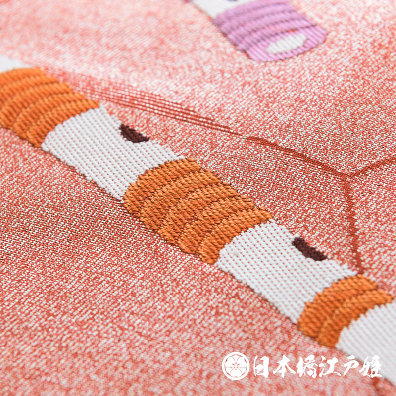0154 名古屋帯 Aランク美品 正絹 橙色 笛 お太鼓柄 帯丈354cm | 日本橋 