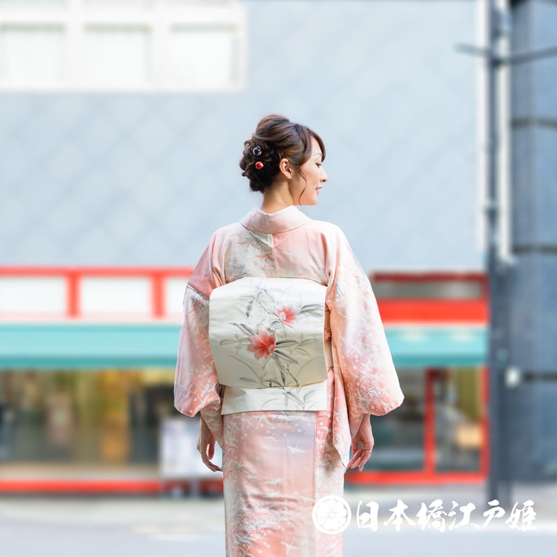ちりめん かんがえる 】名古屋帯 正絹 帯 白 生成り 草花 しゃれ帯