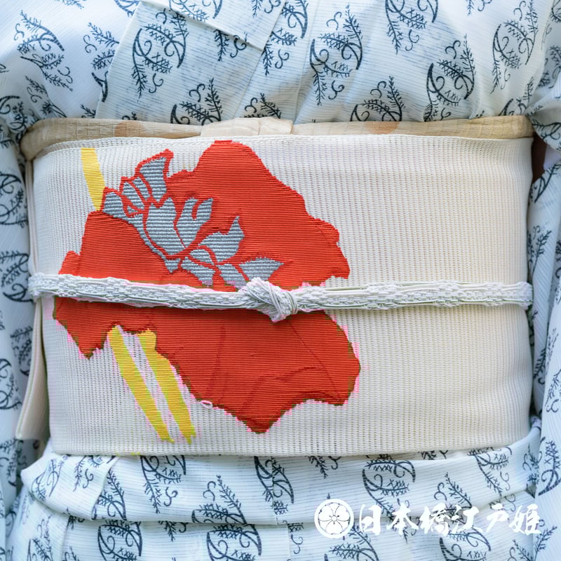 夏用絽名古屋帯松葉仕立て花模様着物053w p