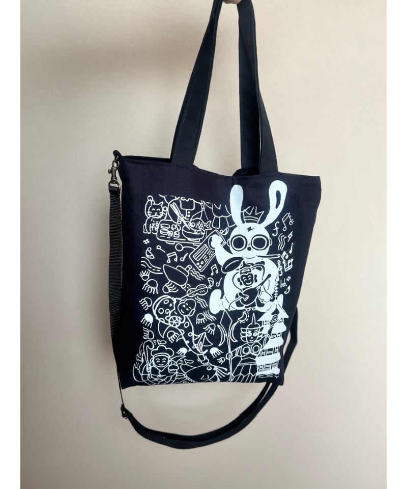 外ポケット ショルダー マグネット☆タウントート☆ ブラック Noir モノクロトートバッグ(ショルダー付 2way)/ブラック/☆内柄 黒
