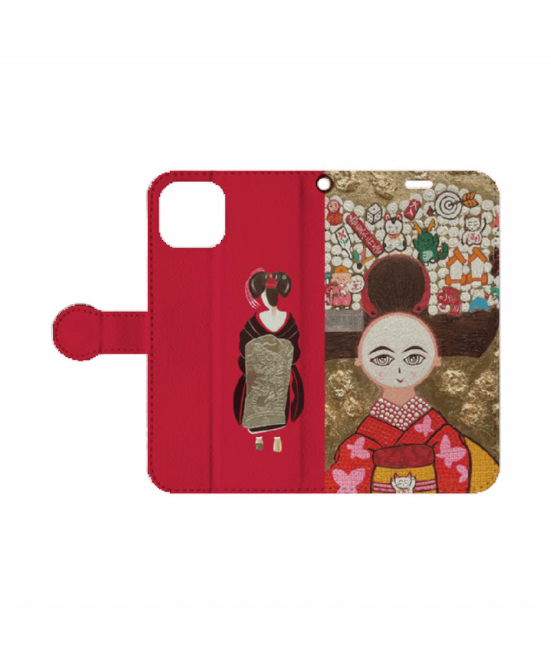 手帳型人気NO.1》「舞妓 後ろ姿」餅花 赤 手帳型スマホケース