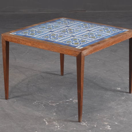 "Tenera" Bule Tile Top Side Table 70x70 Rosewood