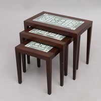 【Vintage】タイルトップ ネストテーブル（3個セット） — Royal Copenhagen "TENERA" (Green) × Haslev Møbler