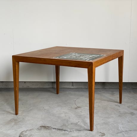 【Vintage】"Tenera"  Green Tile Top Side Table | Oak & Faience  70x70