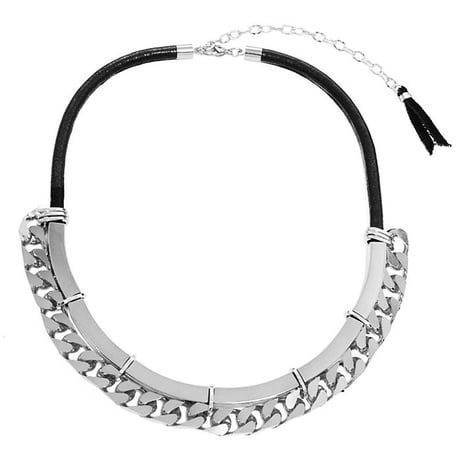 CHAIN & METAL TUBE leather necklace