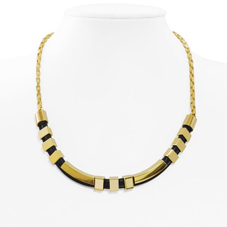 SQUARE TUBE chain & leather necklace