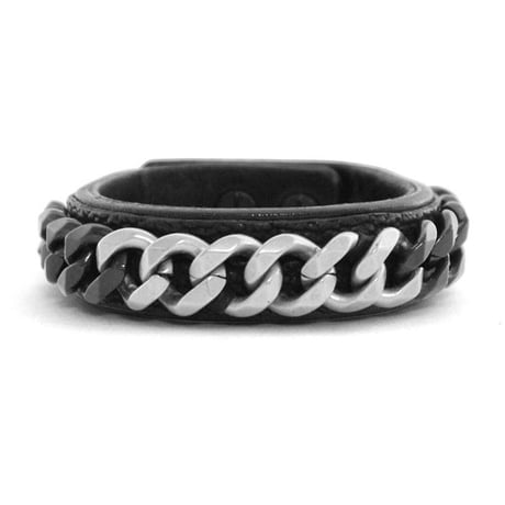 2 TONE CHAIN & LEATHER bracelet
