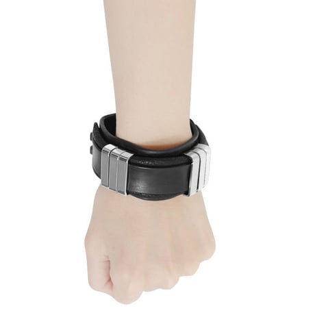 TRIPLICATE square ring leather bracelet