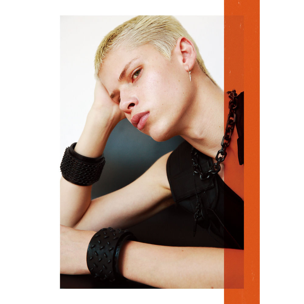 BIG CHAIN & leather short necklace | BLACK TRIA