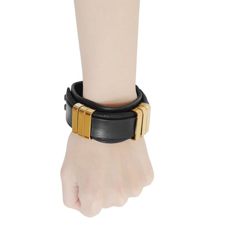 TRIPLICATE square ring leather bracelet