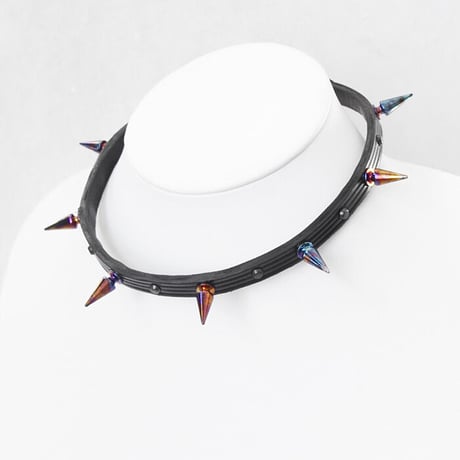 LONG SPIKE leather choker