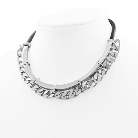 CHAIN & METAL TUBE leather necklace