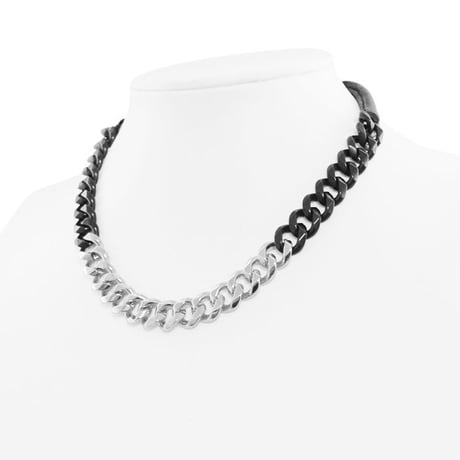 2 TONE CHAIN & LEATHER short necklace