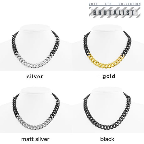 2 TONE CHAIN & LEATHER short necklace