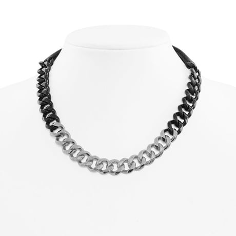 2 TONE CHAIN & LEATHER short necklace