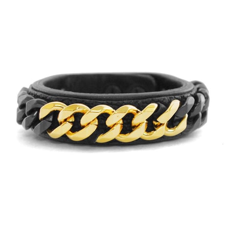 2 TONE CHAIN & LEATHER bracelet