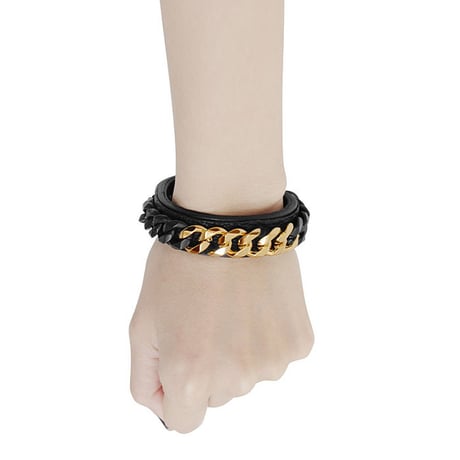 2 TONE CHAIN & LEATHER bracelet